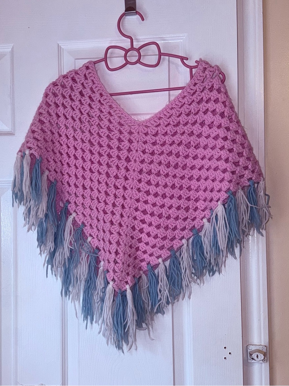 Handmade Pink Crochet Fringe Poncho